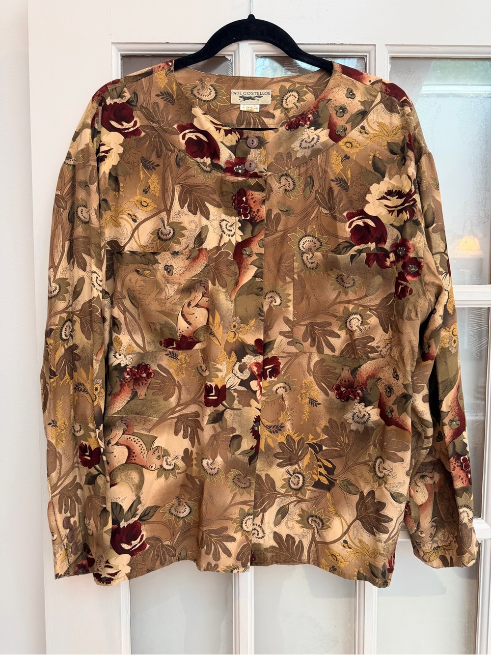 Vintage Paul Costelloe Designer 80’s Silk Floral Animal Print Blouse Size 10 US